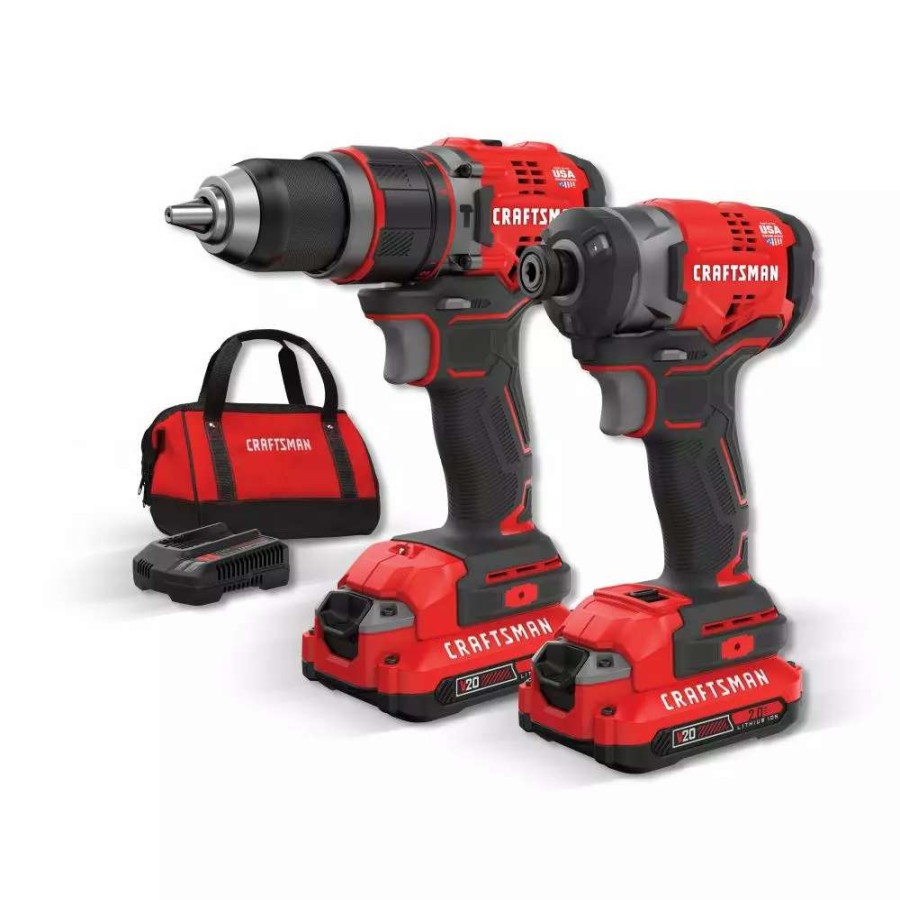 Power Tools * | Craftsman Power Tool Combo Kits V20 2-Tool 20-Volt Max Brushless Power Tool Combo Kit With Soft Case (2-Batteries Included And Charger Included)