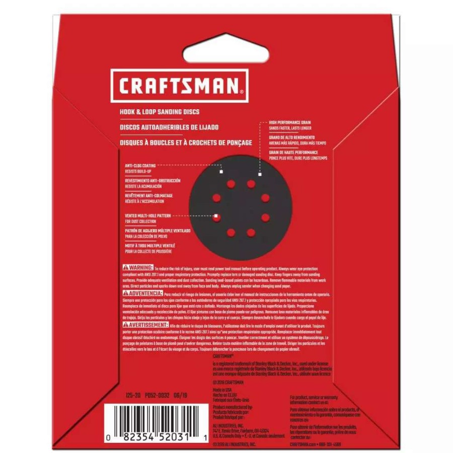 Power Tool Accessories * | Craftsman Power Tool Sandpaper 5 In 8H H/L Cer Disc 220 Grt 10Pk 10-Piece Ceramic Alumina 220-Grit Disc Sandpaper