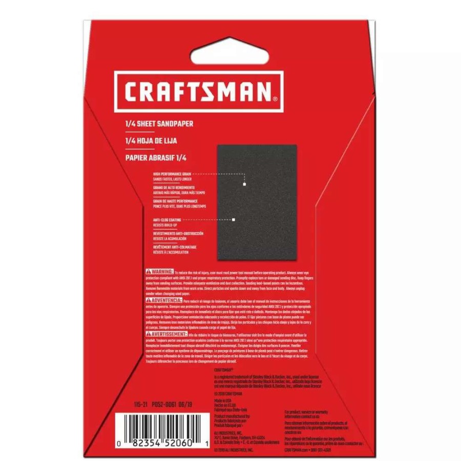 Power Tool Accessories * | Craftsman Power Tool Sandpaper Ceramic 1/4 Sheet 80 Grit 10Pk 10-Piece Ceramic Alumina 80-Grit Sheet Sandpaper