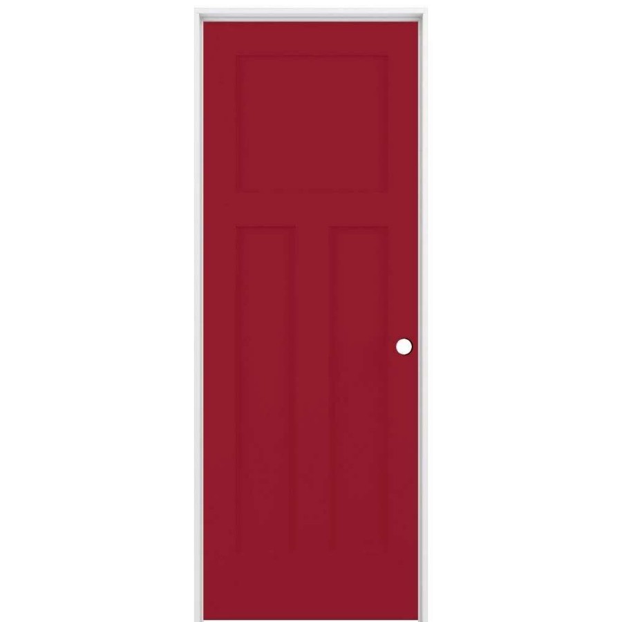 Interior Doors * | Reliabilt Prehung Interior Doors Shaker 28-In X 80-In Barn Red 3-Panel Craftsman Solid Core Prefinished Pine Mdf Right Hand Inswing Single Prehung Interior Door