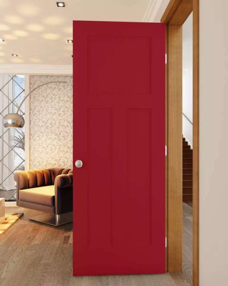 Interior Doors * | Reliabilt Prehung Interior Doors Shaker 28-In X 80-In Barn Red 3-Panel Craftsman Solid Core Prefinished Pine Mdf Right Hand Inswing Single Prehung Interior Door