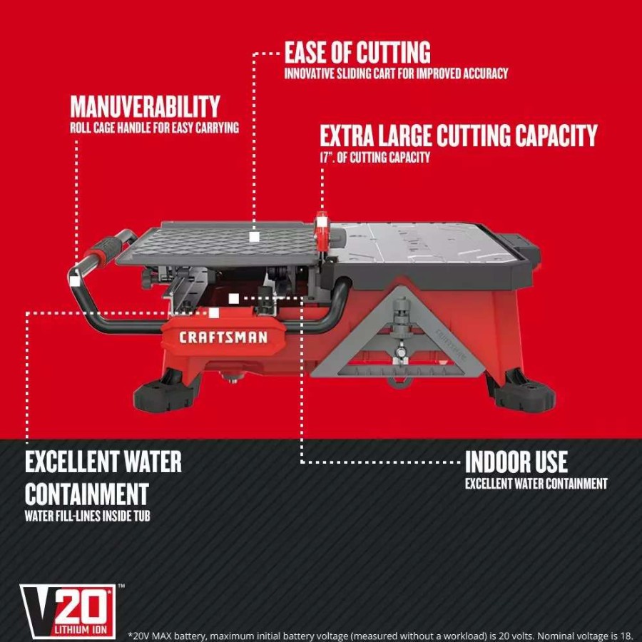 Power Tools * | Craftsman Tile Saws 7-In 30-Amp Tabletop Sliding Table Tile Saw