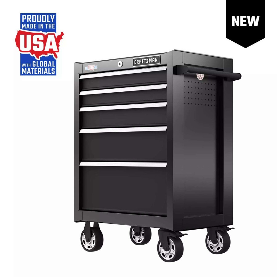 Tool Storage & Work Benches * | Craftsman Bottom Tool Cabinets 2000 Series 26.5-In W X 37.5-In H 5-Drawer Steel Rolling Tool Cabinet (Black)