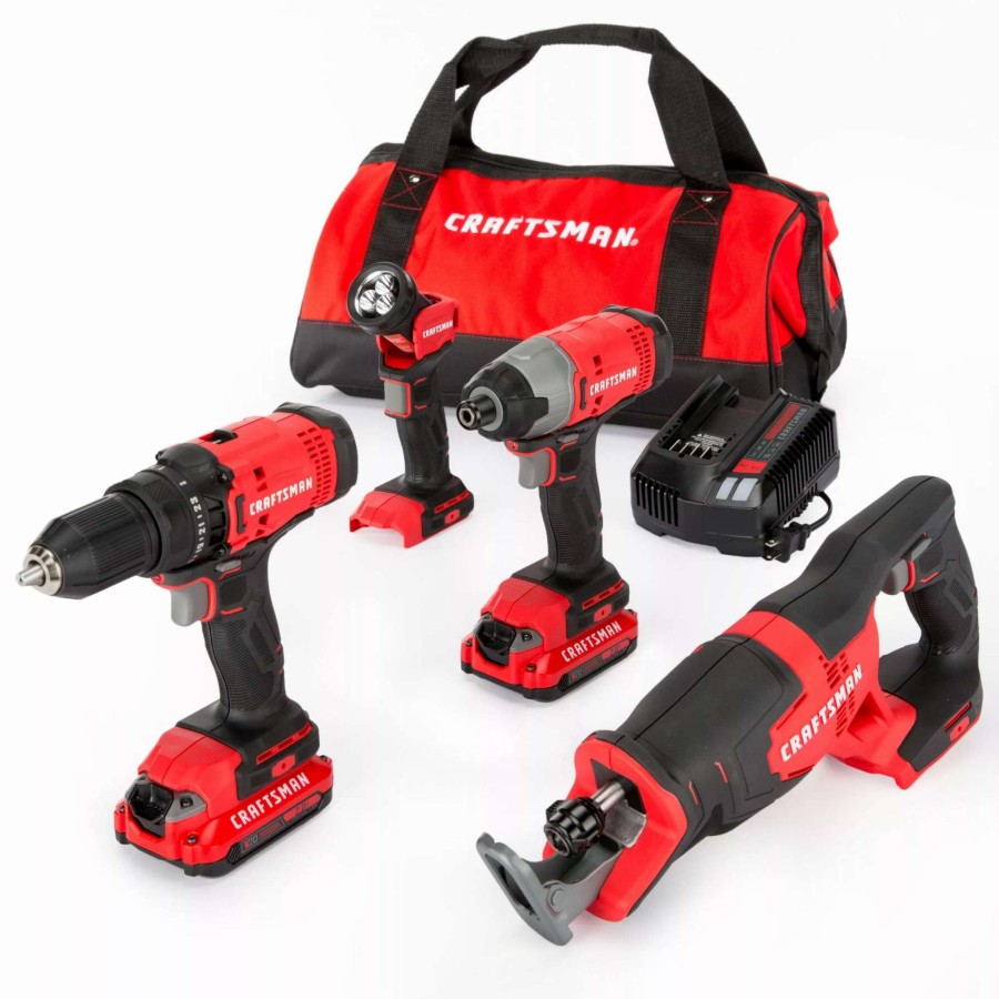 Power Tools * | Craftsman Power Tool Combo Kits V20 4-Tool 20-Volt Max Power Tool Combo Kit With Soft Case (2-Batteries Included And Charger Included)