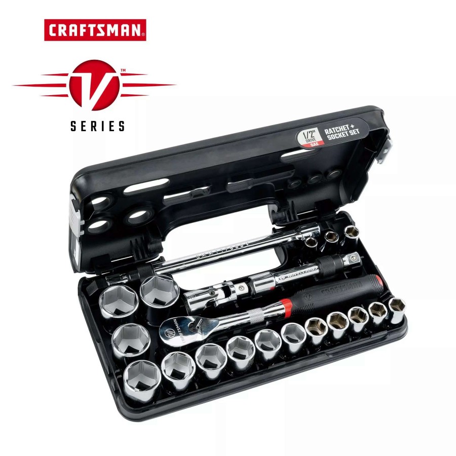 Hand Tools * | Craftsman Sockets & Socket Sets V-Series 21-Piece Standard (Sae) 1/2-In Drive 6-Point Set Shallow Socket Set