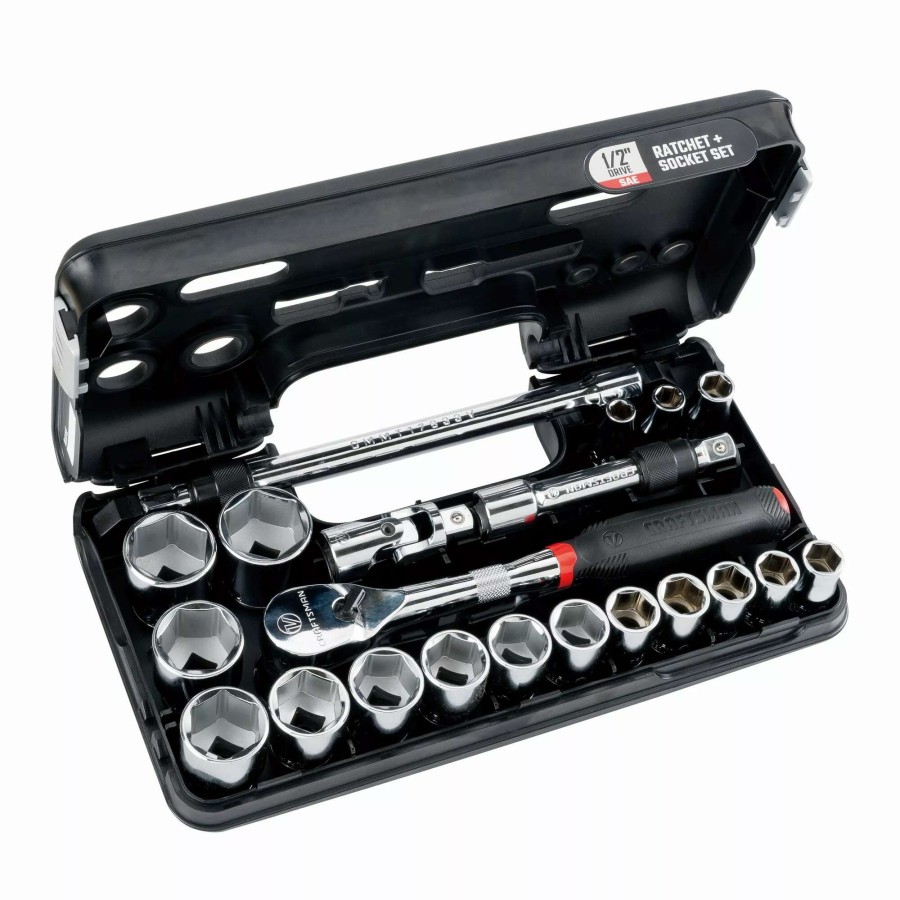 Hand Tools * | Craftsman Sockets & Socket Sets V-Series 21-Piece Standard (Sae) 1/2-In Drive 6-Point Set Shallow Socket Set