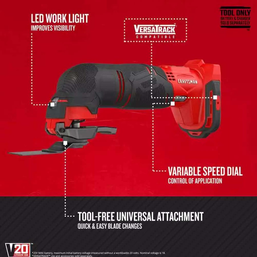 Power Tools * | Craftsman Oscillating Tool Kits V20 12-Piece 20-Volt Max Variable Speed Oscillating Multi-Tool Kit