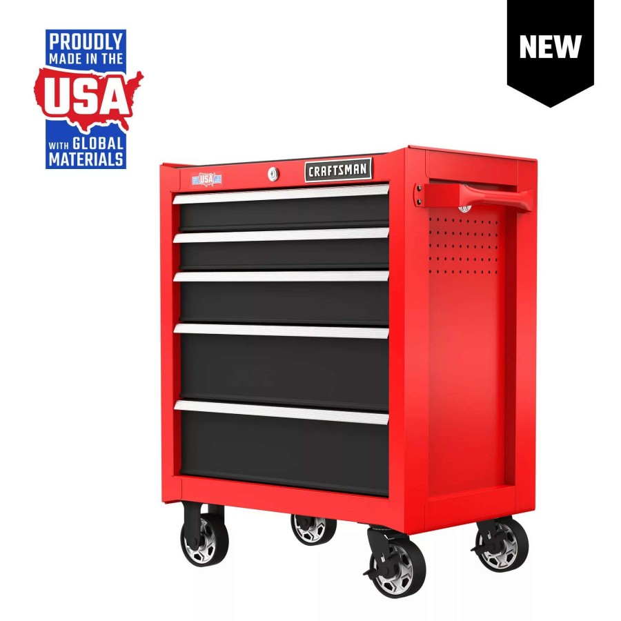 Tool Storage & Work Benches * | Craftsman Bottom Tool Cabinets 2000 Series 26.5-In W X 34-In H 5-Drawer Steel Rolling Tool Cabinet (Red)