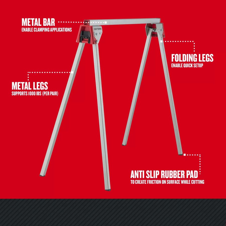 Tool Storage & Work Benches * | Craftsman Saw Horses Essential 33.66-In W X 28.9-In H Metal Saw Horse (1000-Lb Capacity)