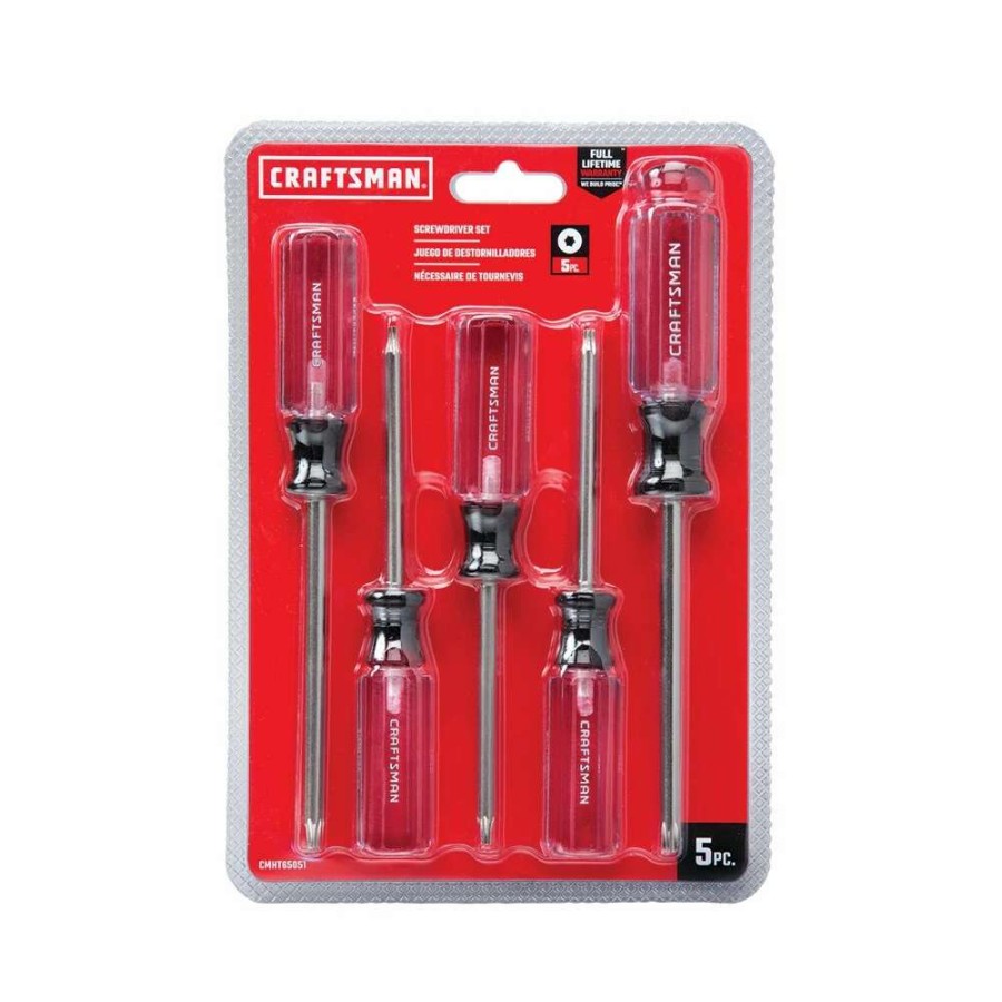 Hand Tools * | Craftsman Screwdrivers 5-Piece Acetate Handle Set Screwdriver Set