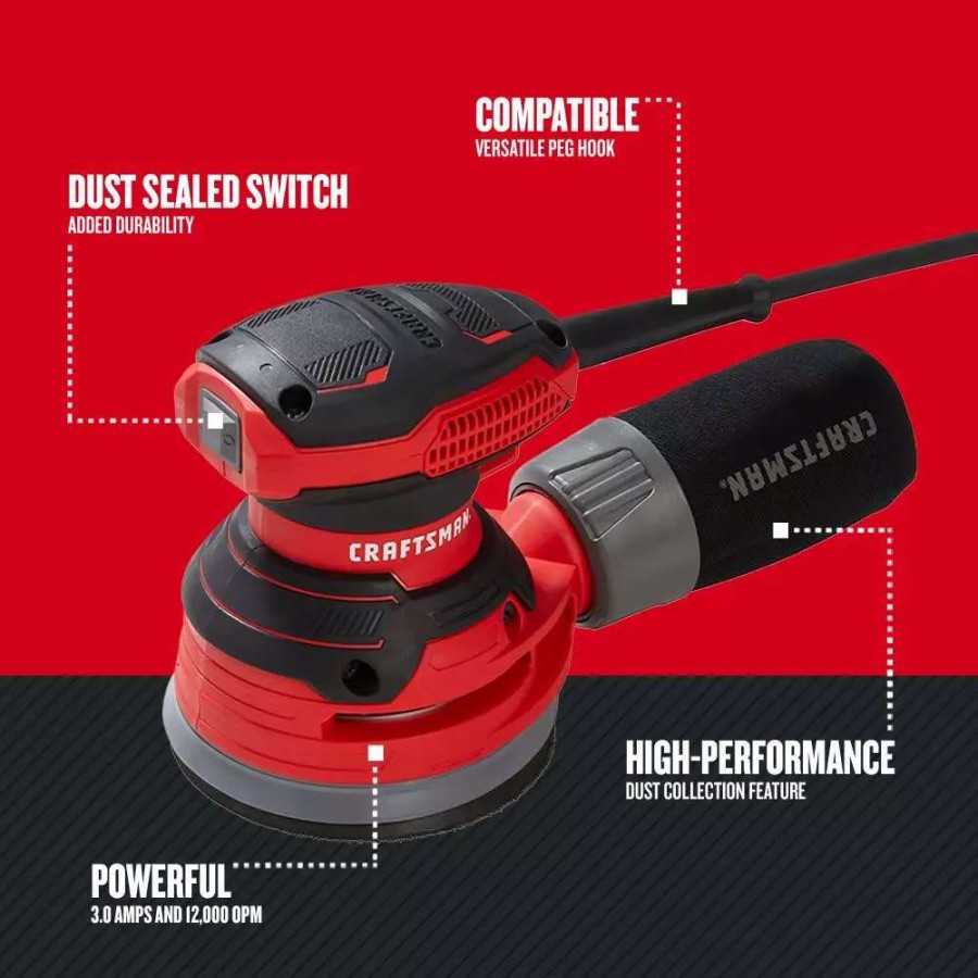 Power Tools * | Craftsman Power Sanders 120-Volt 3-Amp Corded Random Orbital Sander With Dust Management