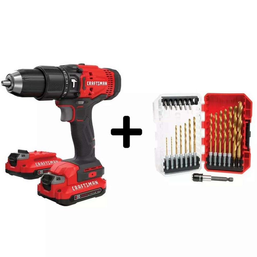 Power Tools * | Craftsman Hammer Drills V20 1/2-In 20-Volt Max Variable Speed Cordless Hammer Drill (2-Batteries Included)