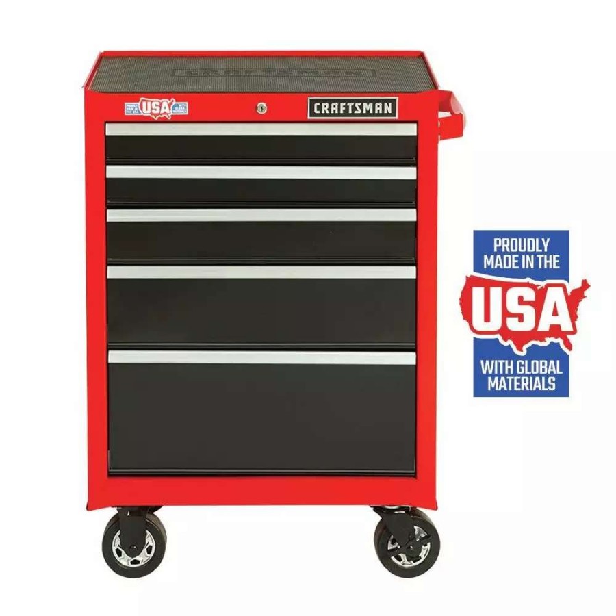 Tool Storage & Work Benches * | Craftsman Bottom Tool Cabinets 2000 Series 26.5-In W X 37.5-In H 5-Drawer Steel Rolling Tool Cabinet (Red)