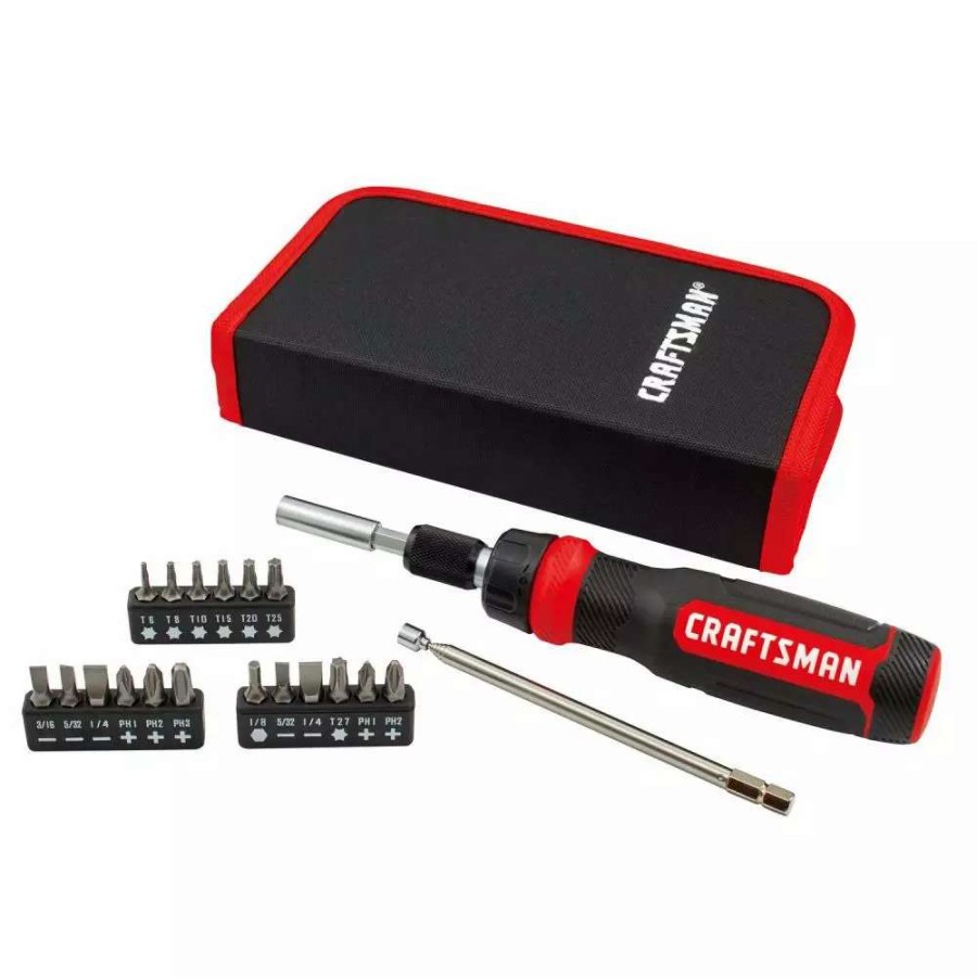 Hand Tools * | Craftsman Screwdrivers 26-Piece Bi-Material Handle Ratcheting Set Multi-Bit Screwdriver Set