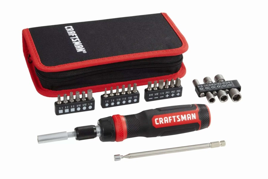 Hand Tools * | Craftsman Screwdrivers 26-Piece Bi-Material Handle Ratcheting Set Multi-Bit Screwdriver Set