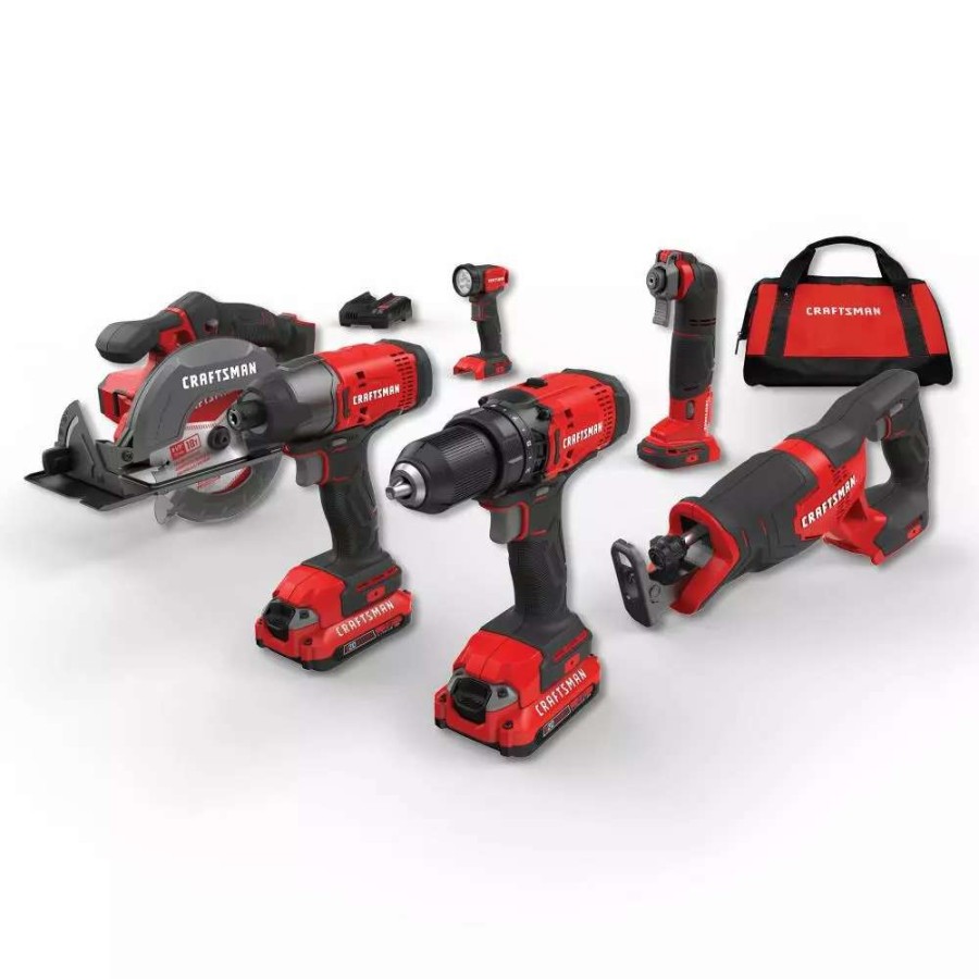 Power Tools * | Craftsman Power Tool Combo Kits V20 6-Tool 20-Volt Max Power Tool Combo Kit With Soft Case (2-Batteries Included And Charger Included)