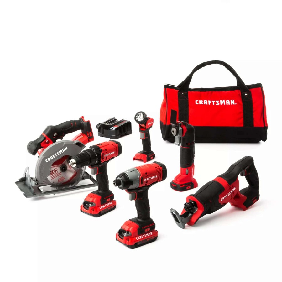 Power Tools * | Craftsman Power Tool Combo Kits V20 6-Tool 20-Volt Max Power Tool Combo Kit With Soft Case (2-Batteries Included And Charger Included)