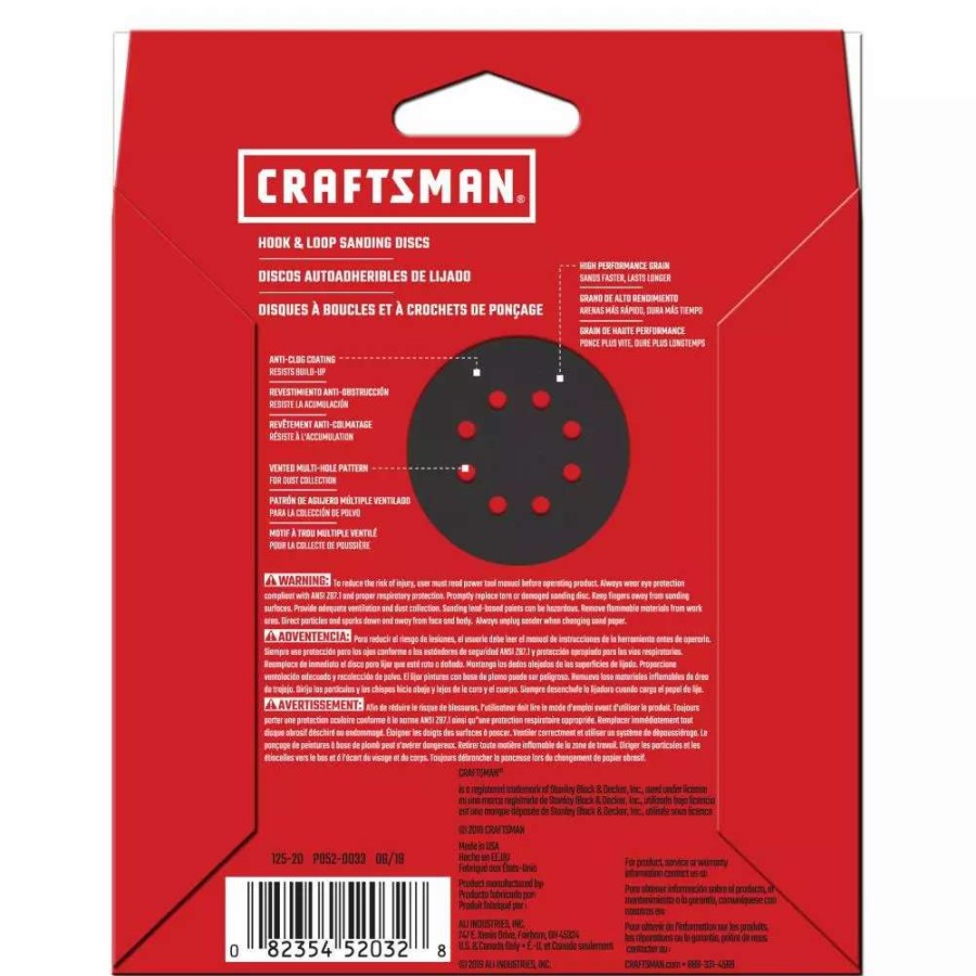 Power Tool Accessories * | Craftsman Power Tool Sandpaper 5 In 8H H/L Cer Disc 320 Grt 10Pk 10-Piece Ceramic Alumina 320-Grit Disc Sandpaper