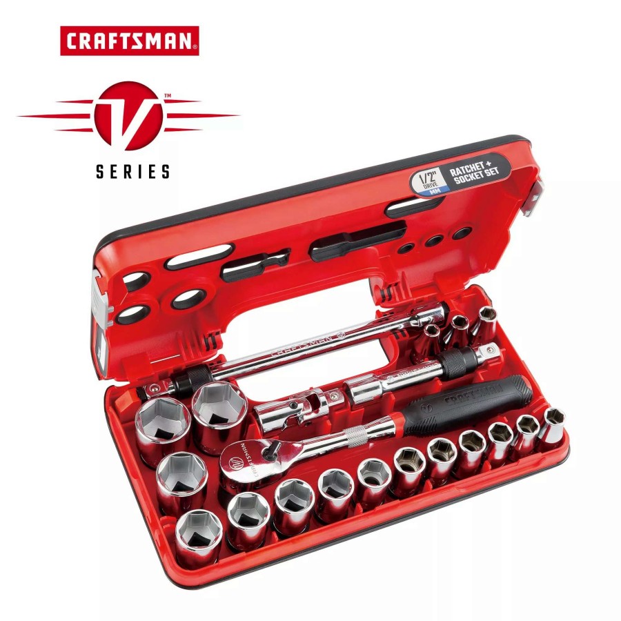 Hand Tools * | Craftsman Sockets & Socket Sets V-Series 21-Piece Metric 1/2-In Drive 6-Point Set Shallow Socket Set