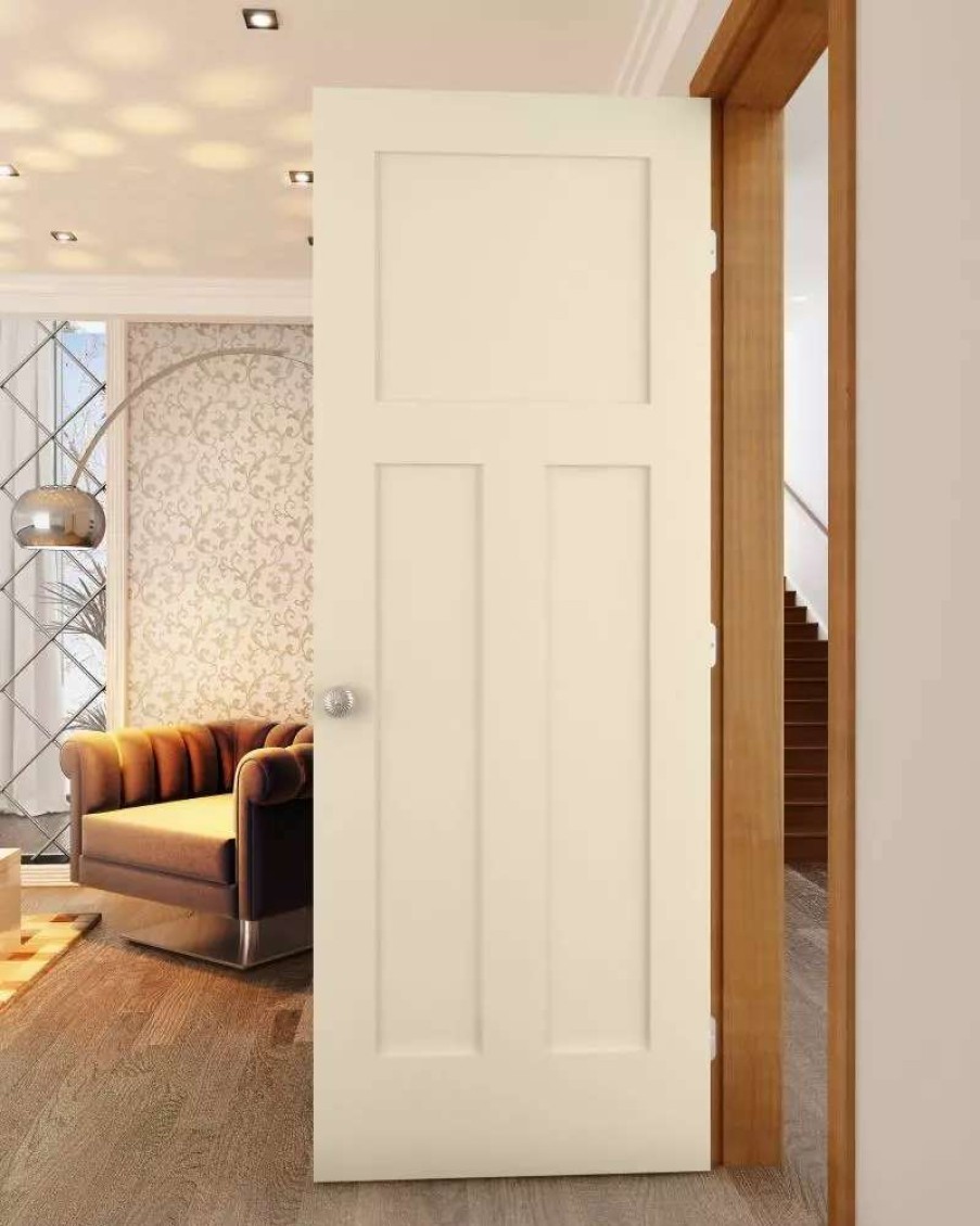 Interior Doors * | Reliabilt Prehung Interior Doors Shaker 36-In X 80-In Cream-N-Sugar 3-Panel Craftsman Solid Core Prefinished Pine Mdf Right Hand Inswing Single Prehung Interior Door