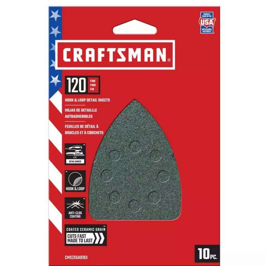 Power Tool Accessories * | Craftsman Power Tool Sandpaper Ceramic Mouse Sht 120 Grit 10Pk 10-Piece Ceramic Alumina 120-Grit Detail Sandpaper