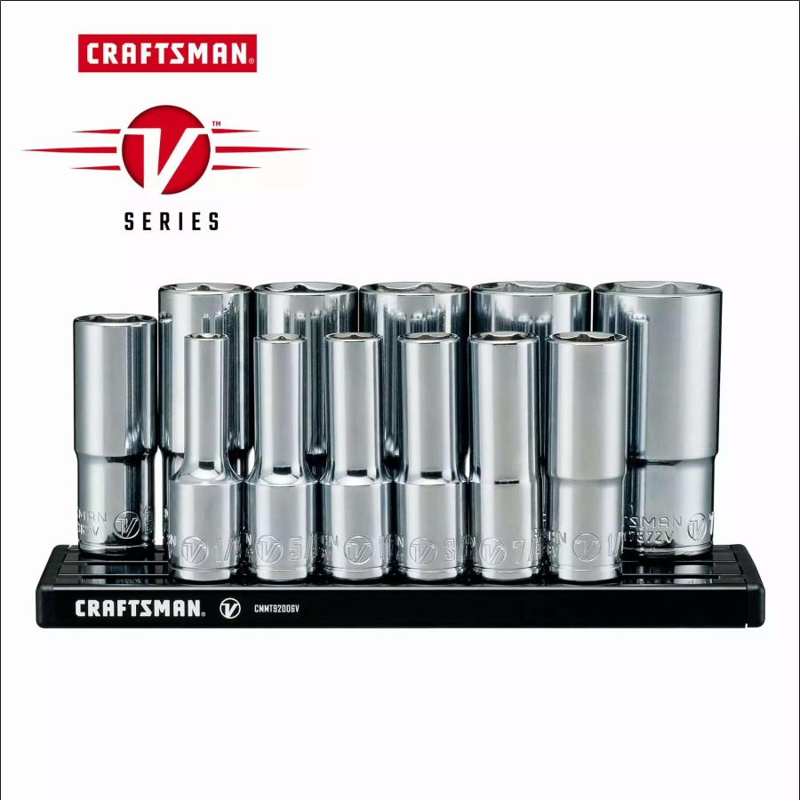 Hand Tools * | Craftsman Sockets & Socket Sets V-Series 12-Piece Standard (Sae) 3/8-In Drive 6-Point Set Deep Socket Set