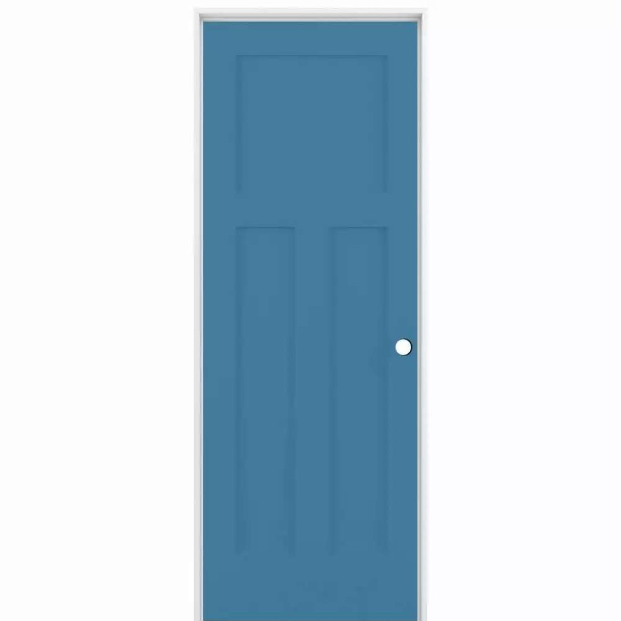 Interior Doors * | Reliabilt Prehung Interior Doors Shaker 28-In X 80-In Blue Heron 3-Panel Craftsman Solid Core Prefinished Pine Mdf Left Hand Inswing Single Prehung Interior Door