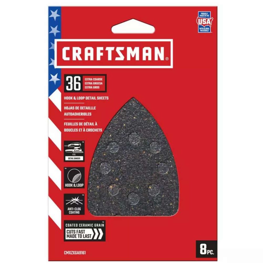 Power Tool Accessories * | Craftsman Power Tool Sandpaper Ceramic Mouse Sheet 36 Grit 8Pk 8-Piece Ceramic Alumina 36-Grit Detail Sandpaper