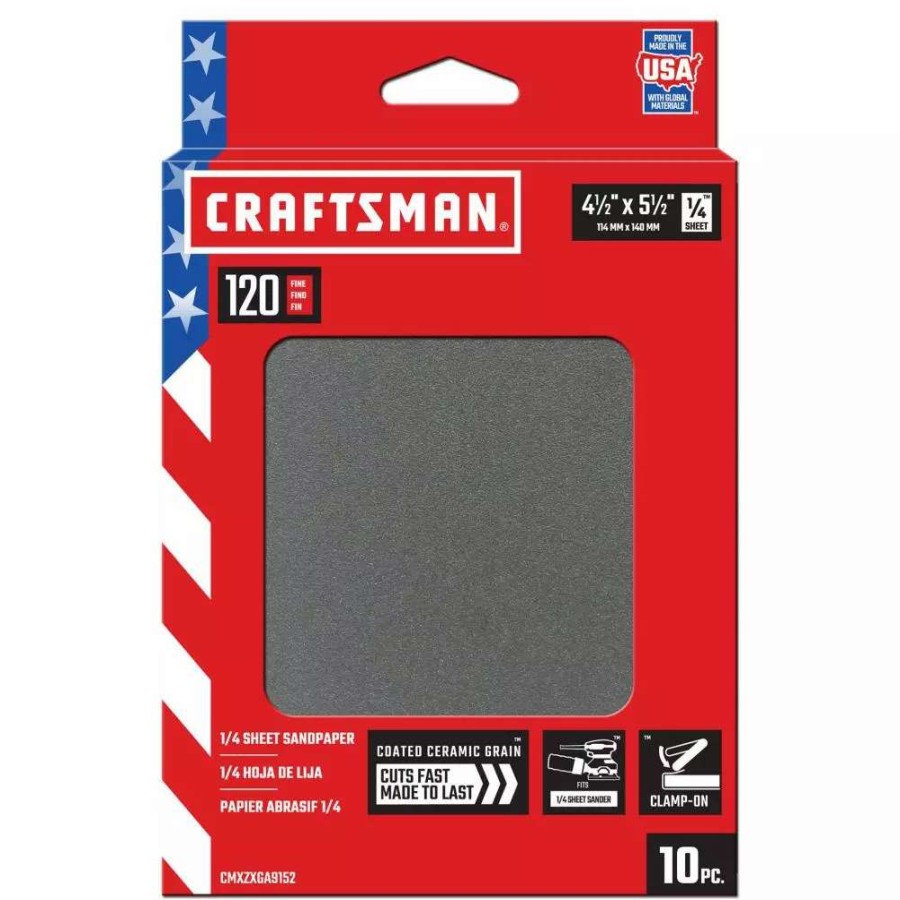 Power Tool Accessories * | Craftsman Power Tool Sandpaper Ceramic 1/4 Sheet 120 Grit 10Pk 10-Piece Ceramic Alumina 120-Grit Sheet Sandpaper