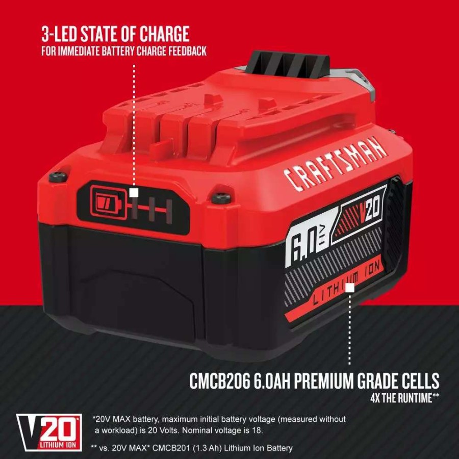 Power Tool Accessories * | Craftsman Power Tool Batteries & Chargers V20 20-Volt Max 6 Amp-Hour Lithium Power Tool Battery