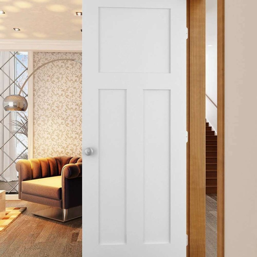 Interior Doors * | American Building Supply Prehung Interior Doors Shaker 28-In X 80-In White 3-Panel Craftsman Solid Core Prefinished Pine Mdf Left Hand Inswing Single Prehung Interior Door