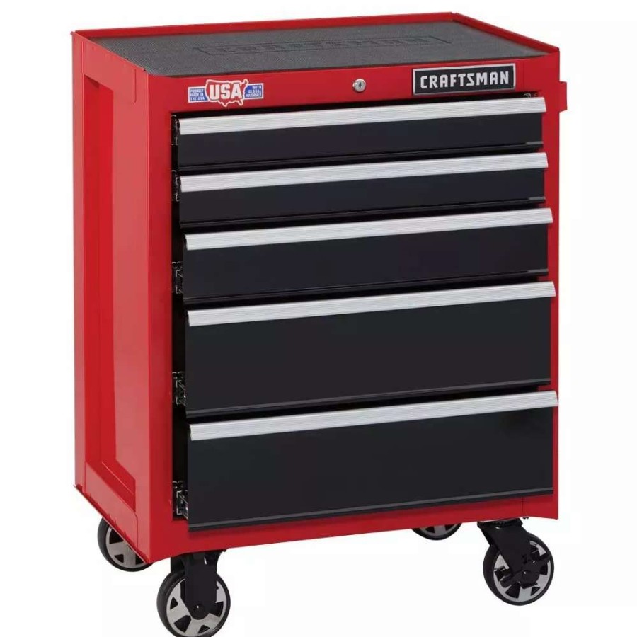 Tool Storage & Work Benches * | Craftsman Bottom Tool Cabinets 2000 Series 26.5-In W X 34-In H 5-Drawer Steel Rolling Tool Cabinet (Red)