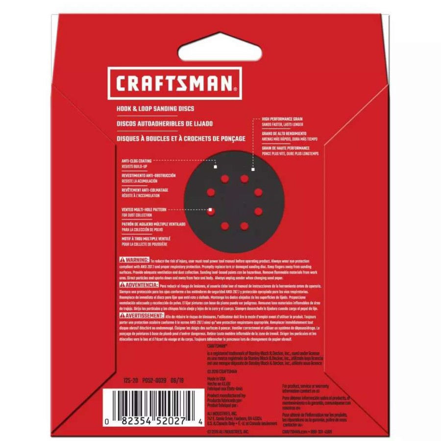 Power Tool Accessories * | Craftsman Power Tool Sandpaper 5 In 8H H/L Cer Disc 36 Grit 8Pk 8-Piece Ceramic Alumina 36-Grit Disc Sandpaper