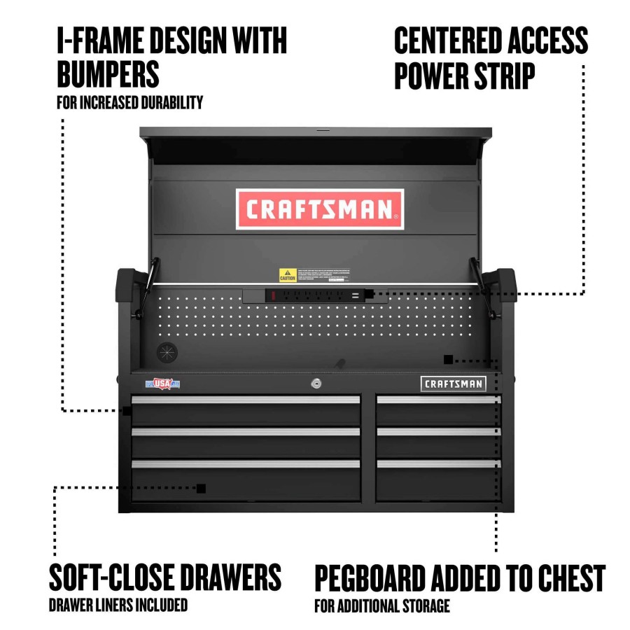 Tool Storage & Work Benches * | Craftsman Top Tool Chests 2000 Series 40.5-In W X 24.7-In H 6-Drawer Steel Tool Chest (Black)