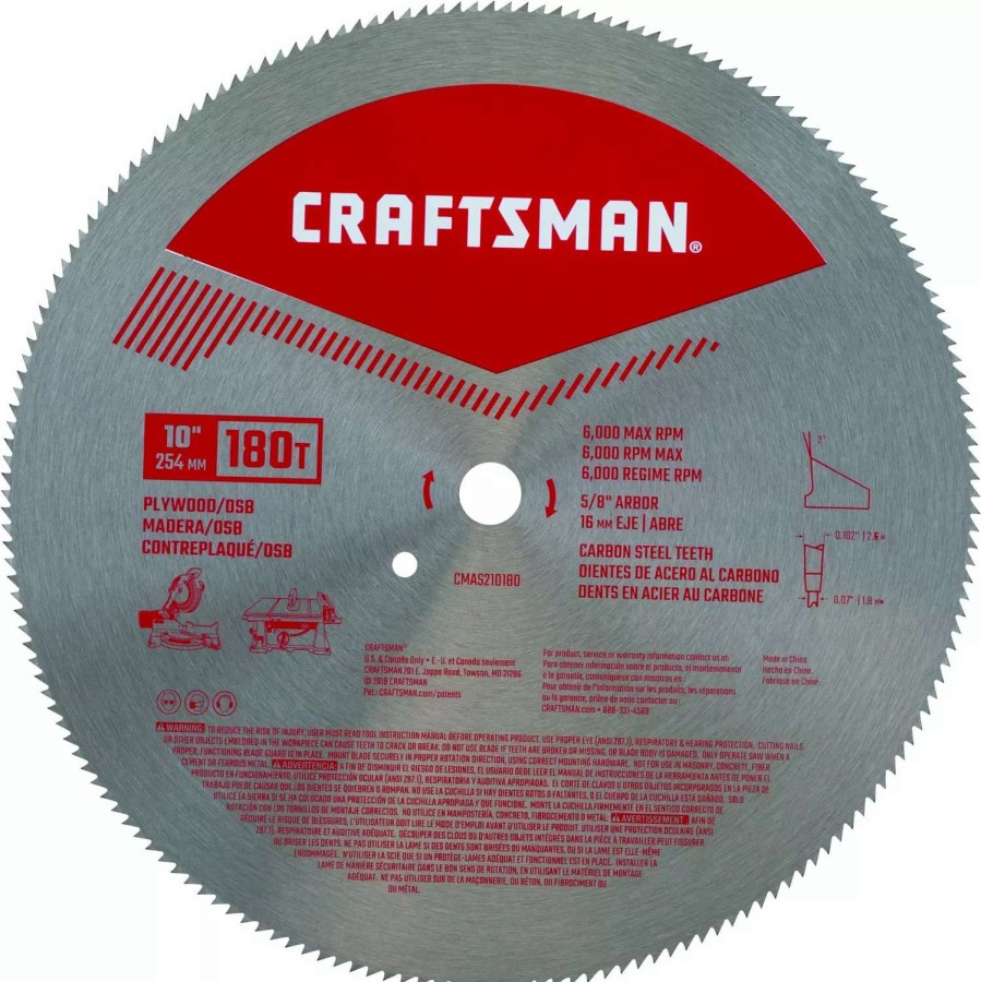 Power Tool Accessories * | Craftsman Circular Saw Blades 10-In 180-Tooth High-Speed Steel Miter/Table Saw Blade Set