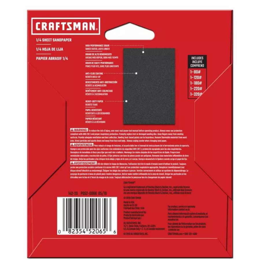 Power Tool Accessories * | Craftsman Power Tool Sandpaper Ceramic 1/4 Sheet Asst Grit 5Pk 5-Piece Ceramic Alumina Multi-Grade Pack Sheet Sandpaper