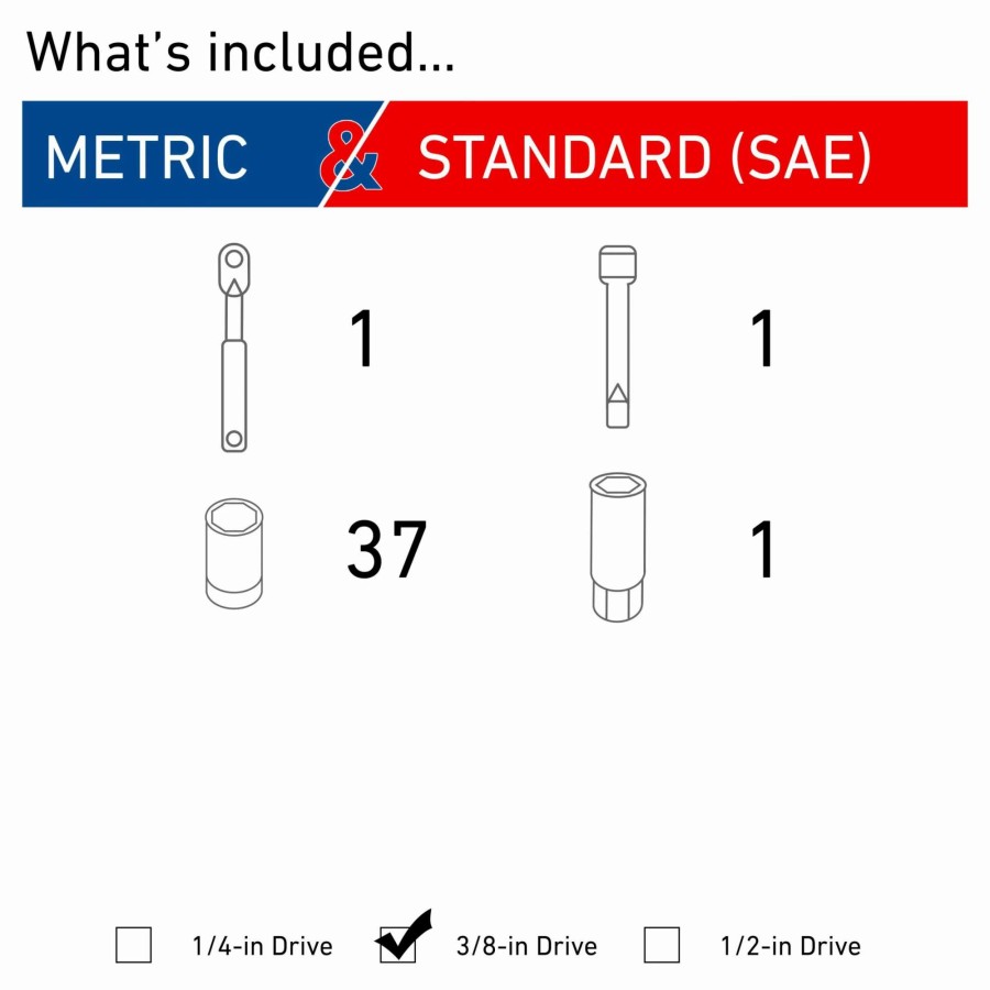 Hand Tools * | Craftsman Mechanics Tool Sets 40-Piece Standard (Sae) And Metric Combination Polished Chrome Mechanics Tool Set (3/8-In)