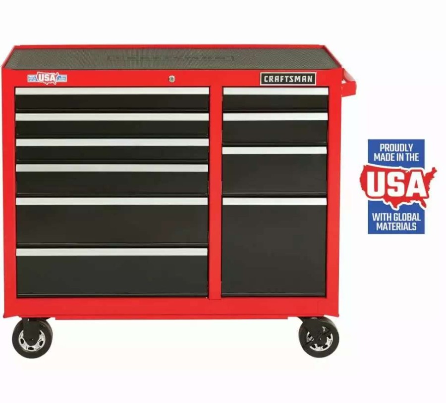 Tool Storage & Work Benches * | Craftsman Bottom Tool Cabinets 2000 Series 41-In W X 37.5-In H 10-Drawer Steel Rolling Tool Cabinet (Red)