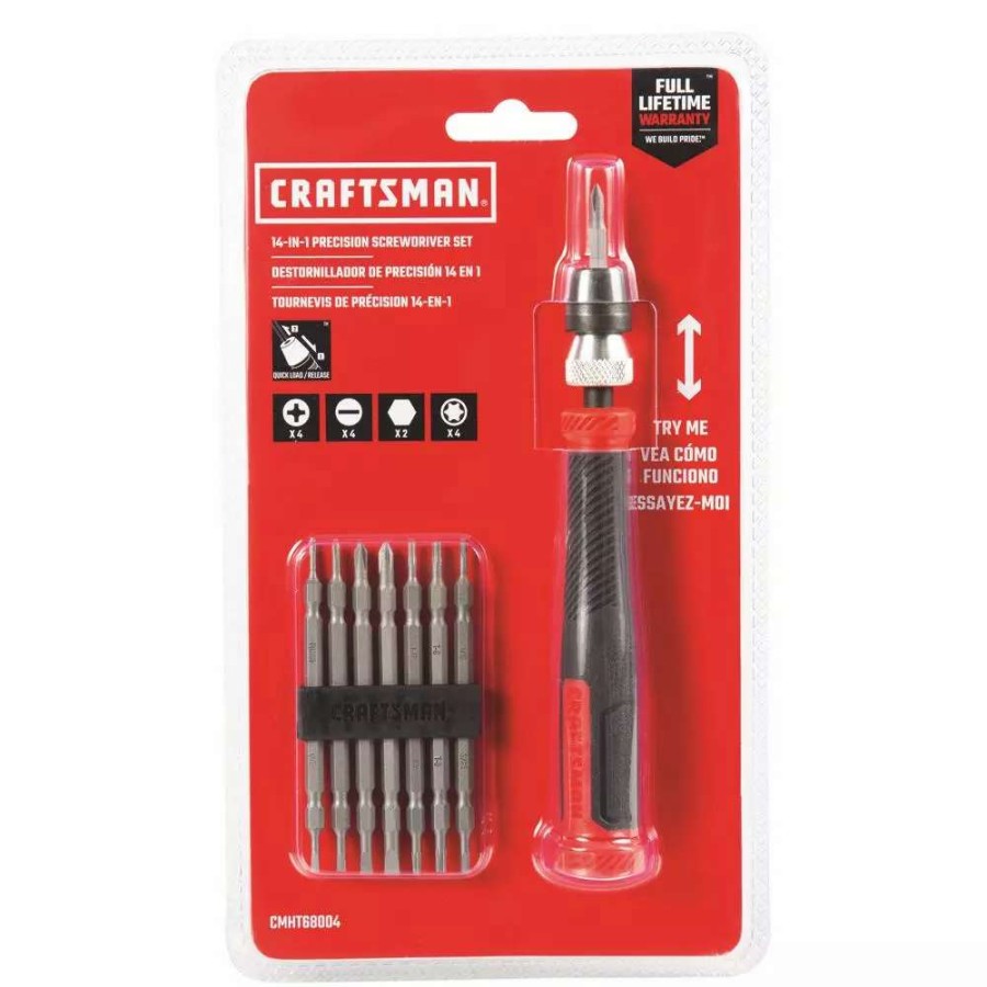 Hand Tools * | Craftsman Screwdrivers Precision 14-Piece Bi-Material Handle Set Multi-Bit Screwdriver Set