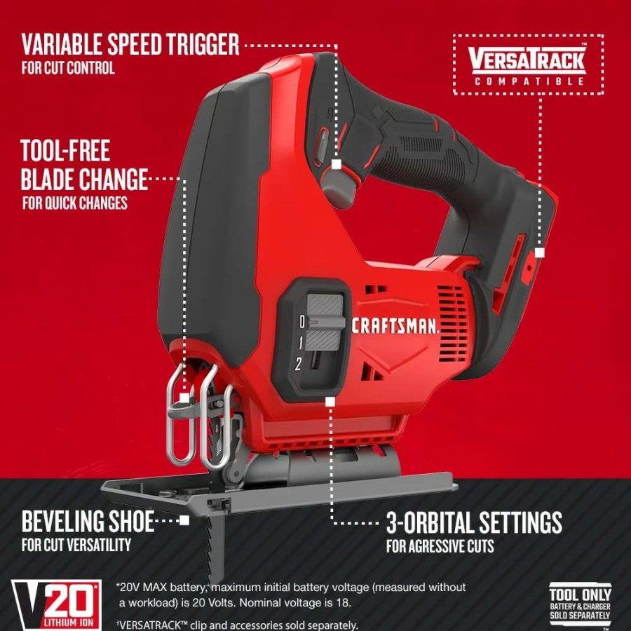 Power Tools * | Craftsman Jigsaws V20 20-Volt Max Variable Speed Keyless Cordless Jigsaw(Battery Not Included)